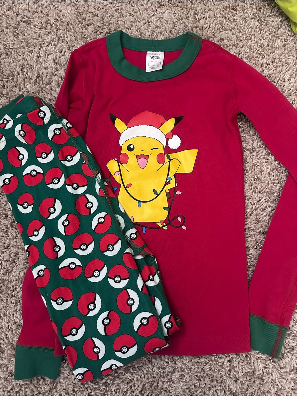 Hanna Andersson Red and Green Pikachu Holiday Pajama Set